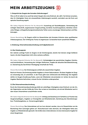 Zeugnisgutachten Seite 2 - schwarzer Text auf weißer Seite, oben links Logo von "Mein-Arbeitszeugnis.com"