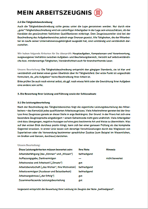 Zeugnisgutachten Seite 3 - schwarzer Text auf weißer Seite, oben links Logo von "Mein-Arbeitszeugnis.com"