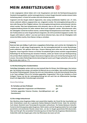 Zeugnisgutachten Seite 4- schwarzer Text auf weißer Seite, oben links Logo von "Mein-Arbeitszeugnis.com"